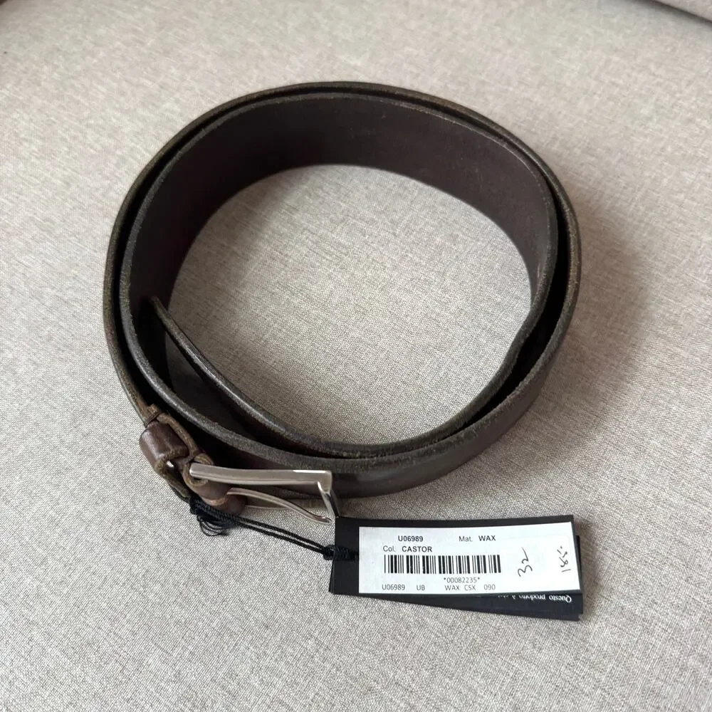 Orciani Wax Italian Leather Castor Brown Silver Buckle Belt 90 NEW Western